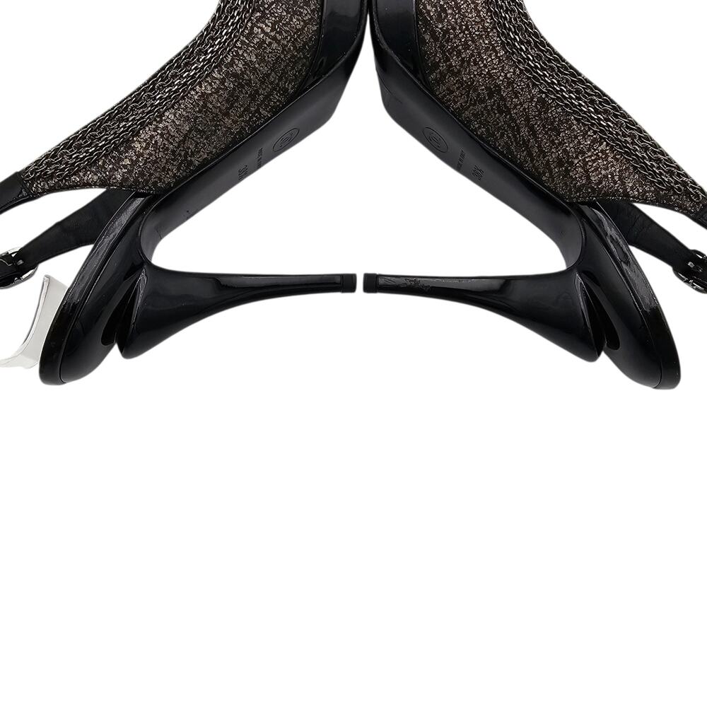 Chanel CC Slingback Chain Heel Pump Black Patent Vintage Gold Size 38.5 US 7.5 8 - Picture 8 of 15